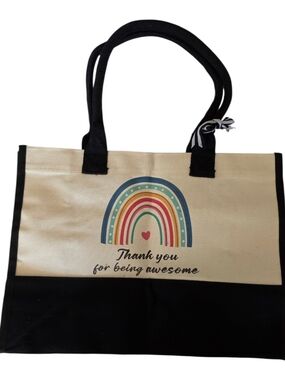 Boho Rainbow Canvas Tote - Black & Cream Aesthetic Bag Great "Thank You" Gift